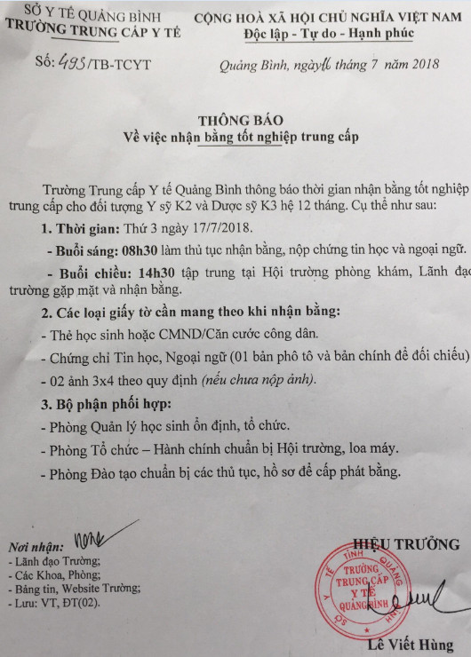 THONG BAO NHAN BANG TN 2018
